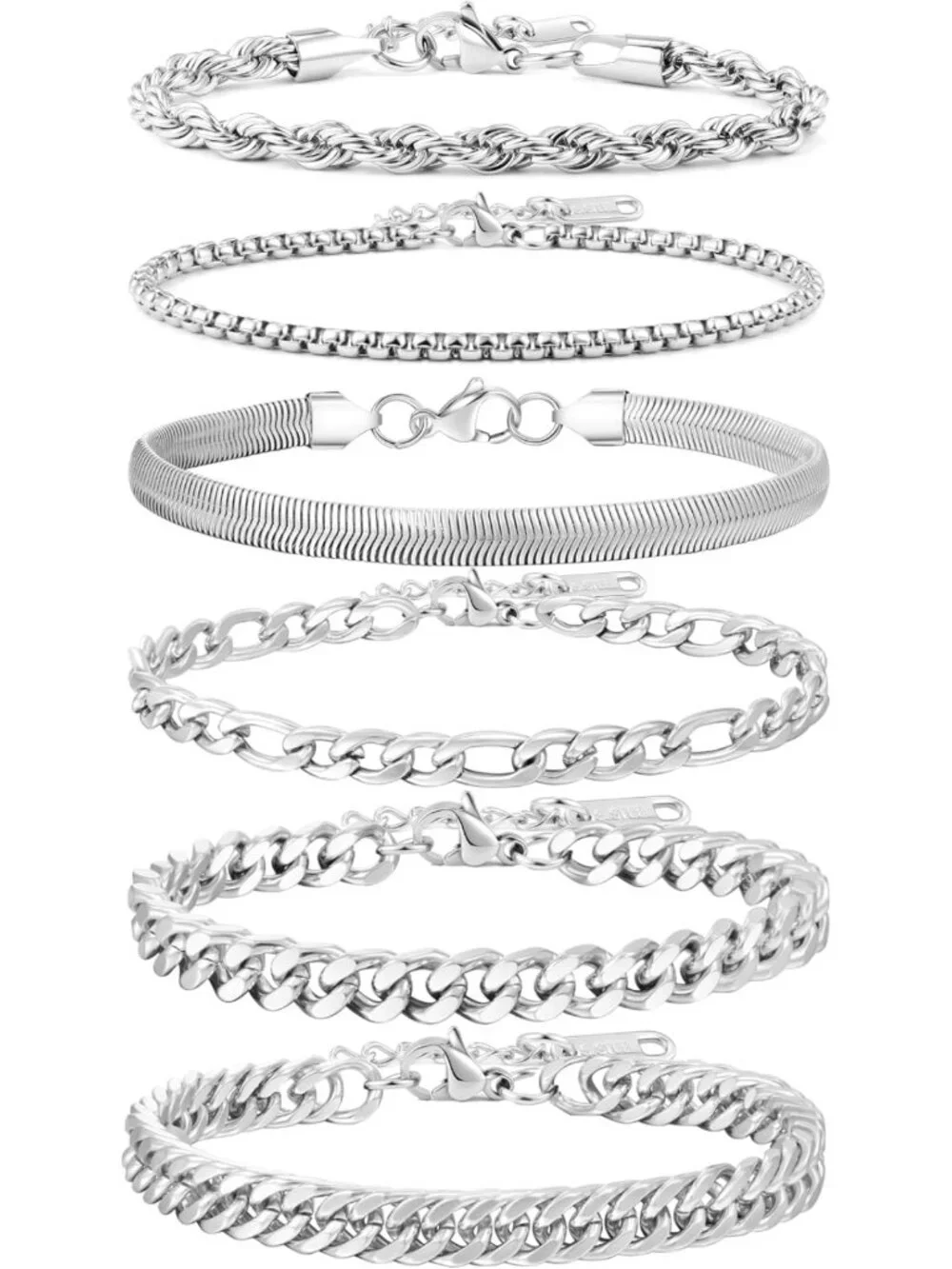 Trendy Men's Adjustable Stainless Steel Cuban Link Bracelet Set - 6 Pcs Jewelry